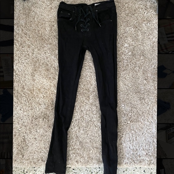Rag and Bone mid rise black jeans super soft stretchy material cute lace up - Picture 1 of 6